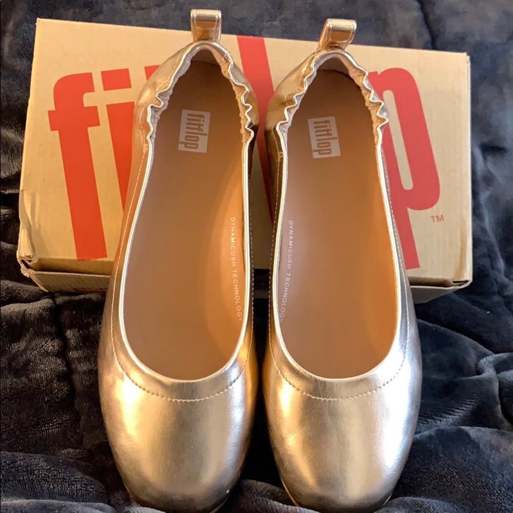 NWT Fittflop Allegro Metallic Ballerinas Rose Gold
